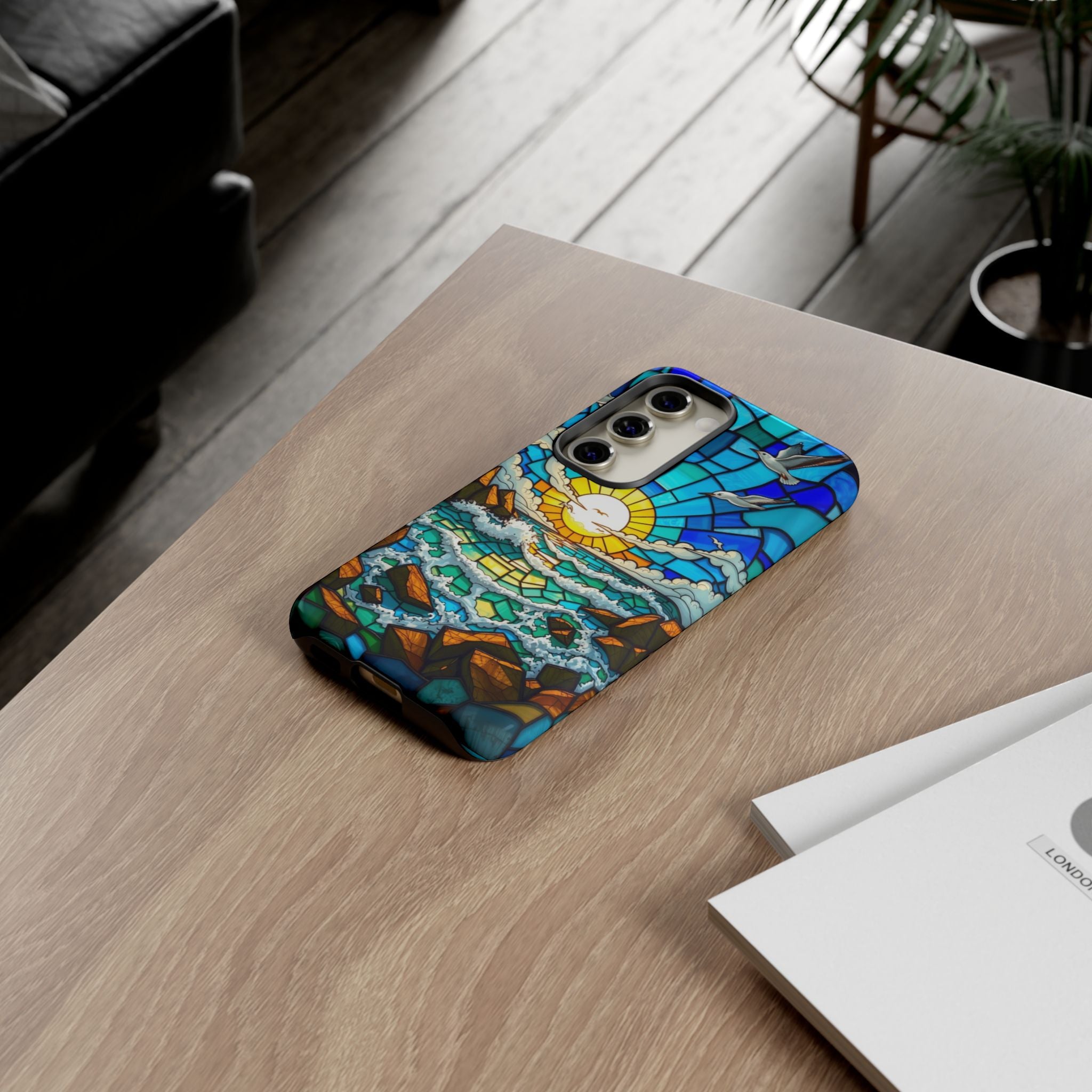 Beach Phone Case Samsung Ocean Sunset Phone Cover Stained Glass Phone Case Seascape Art for Beach Lovers Gift Coastal Vibe Accessory