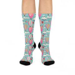 Hot Air Balloon Crew Socks: Pink & Blue Cushioned Socks