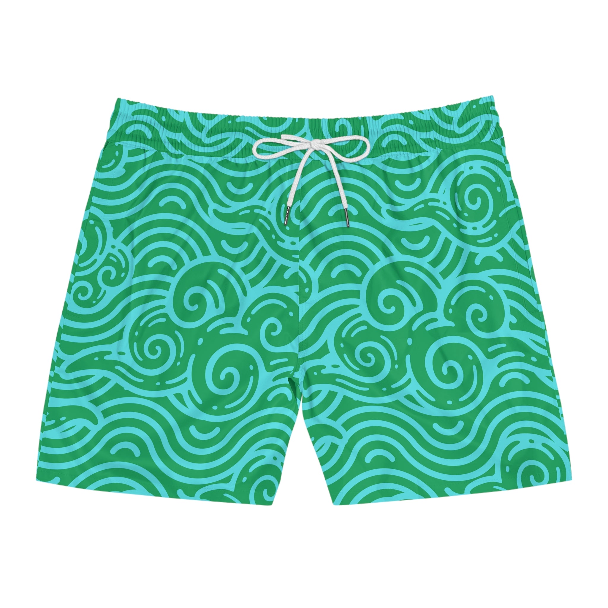 Green Swirlies Men's Mid-Length Swim Shorts (AOP)