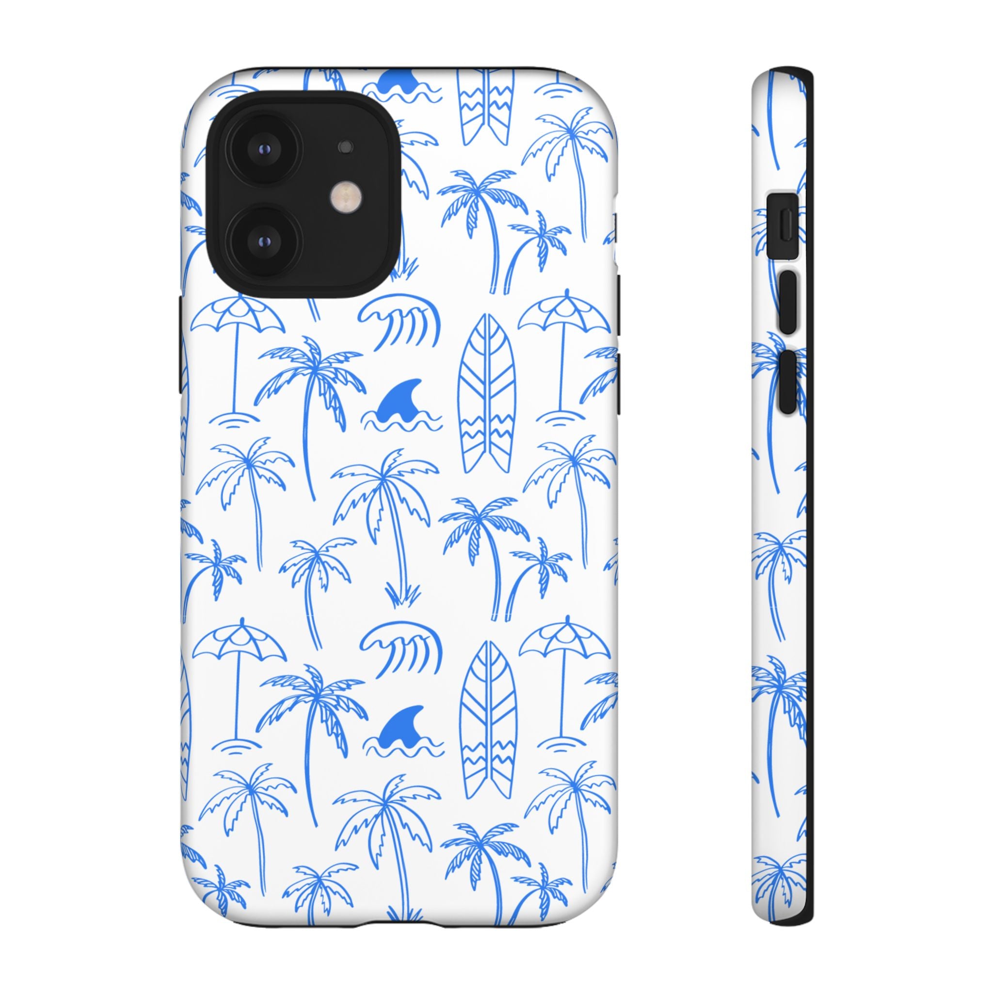 Tropical Beach Phone Case for iPhone, Samsung Galaxy, Google Pixel Palm Trees and Surfboards Design, Coastal Style, Durable Protection
