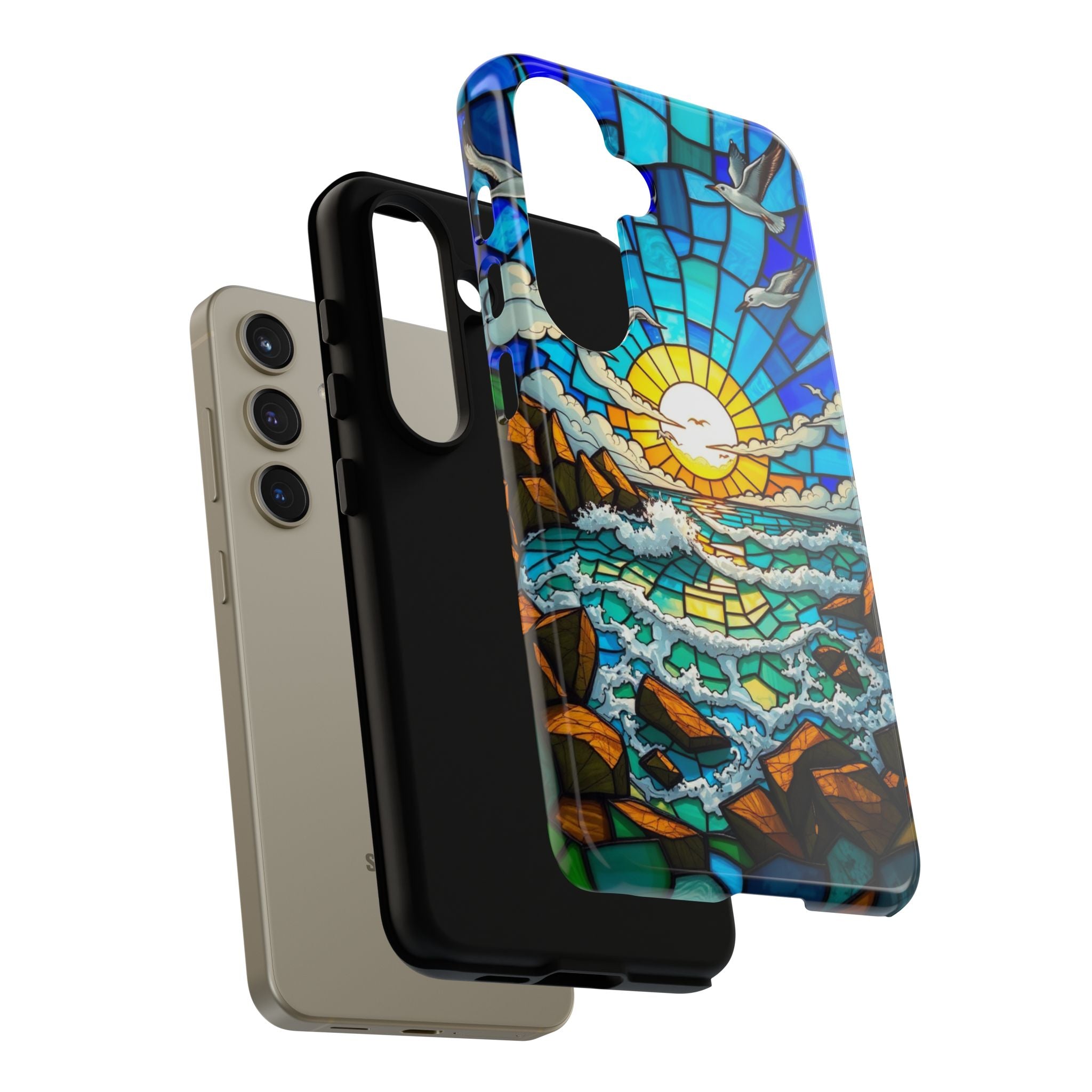 Beach Phone Case Samsung Ocean Sunset Phone Cover Stained Glass Phone Case Seascape Art for Beach Lovers Gift Coastal Vibe Accessory