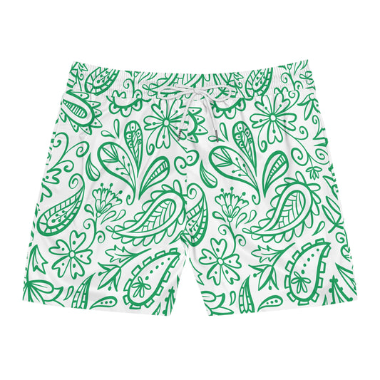 Green Paisley Men's Mid-Length Swim Shorts (AOP)