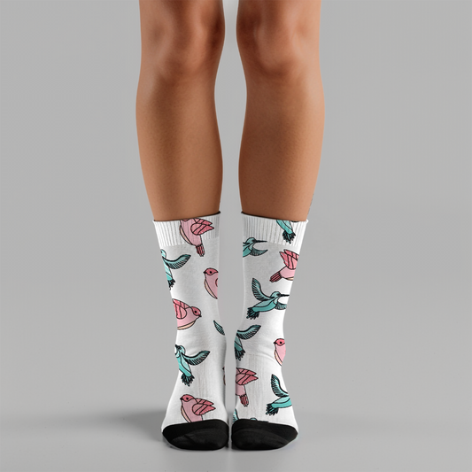 Spring Bird Socks: Pink & Blue Animal Print, Unisex Design