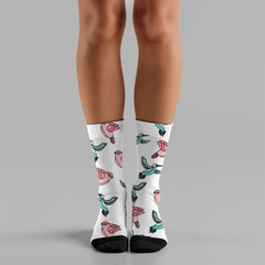 Spring Bird Socks: Pink & Blue Animal Print, Unisex Design