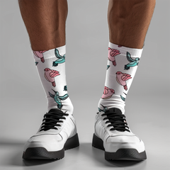 Spring Bird Socks: Pink & Blue Animal Print, Unisex Design