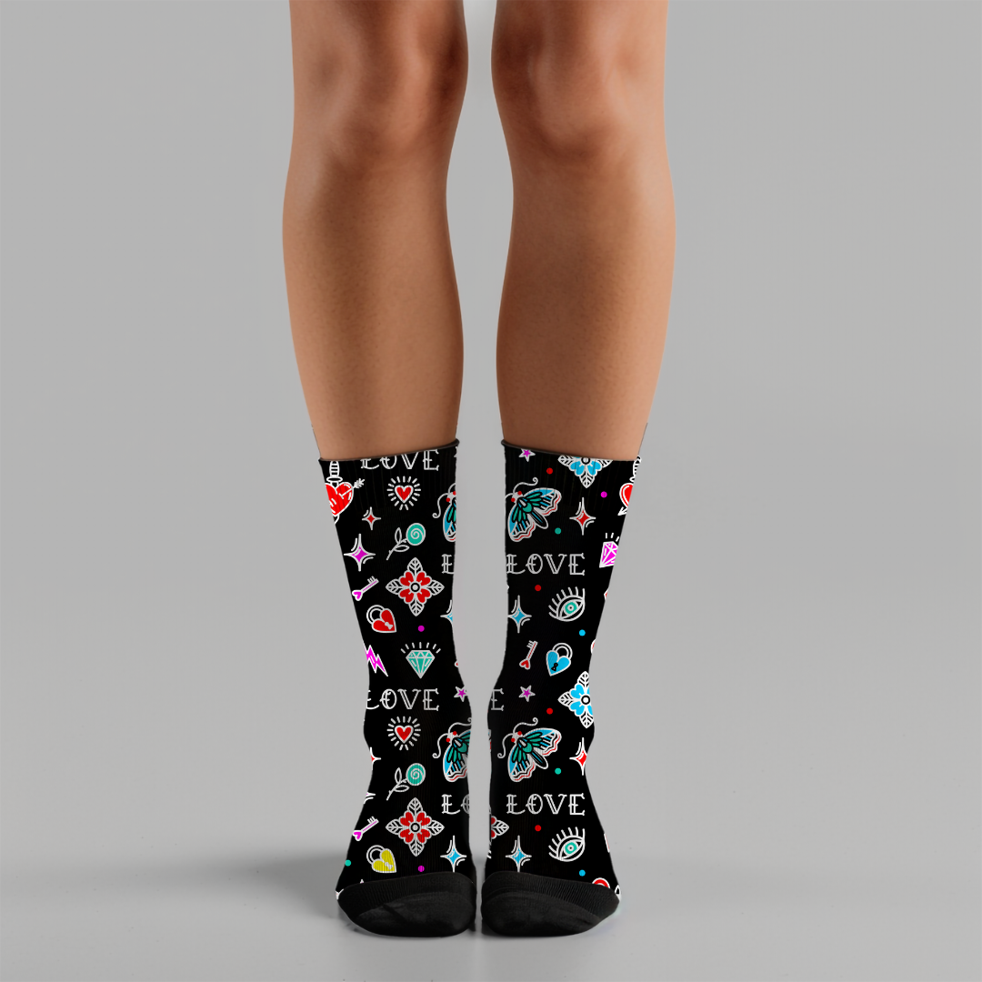 Tattoo Print Cushioned Crew Socks