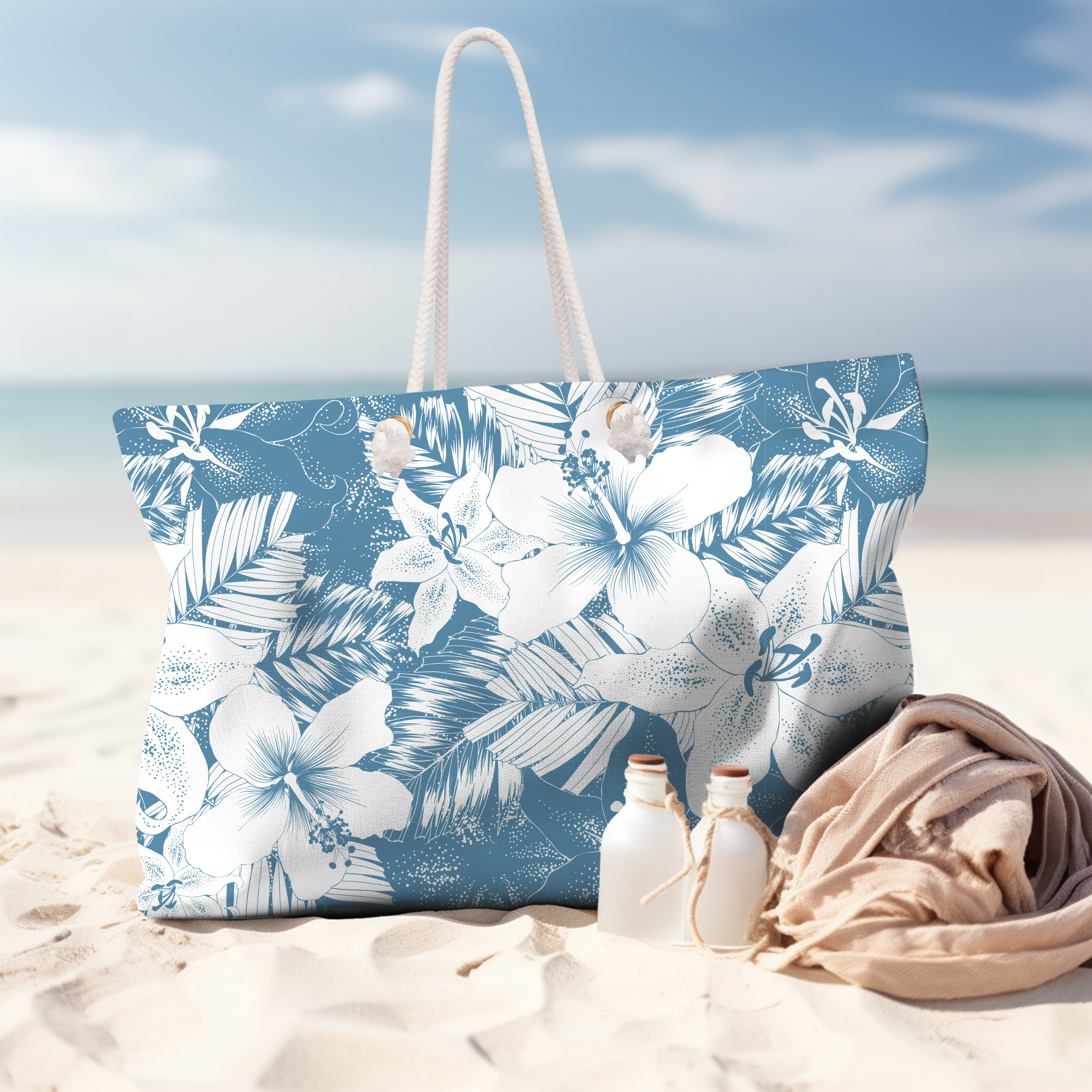 Blue Tropical Floral Weekender Bag