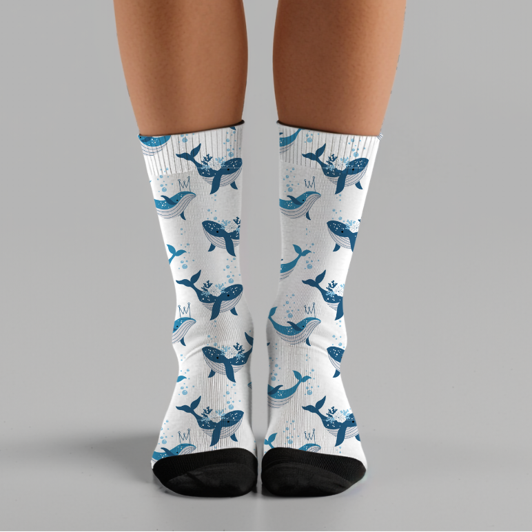Blue Whale Patterned Crew Socks