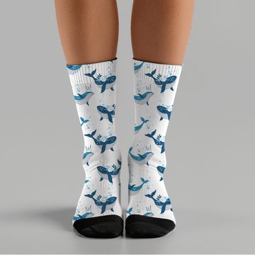 Blue Whale Patterned Crew Socks