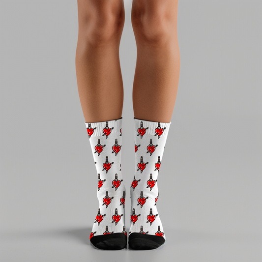 Crew Socks Tattoo-Inspired Socks with Red Daggered Hearts