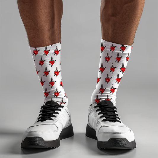 Crew Socks Tattoo-Inspired Socks with Red Daggered Hearts