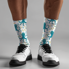 Drunk Octopus Print Crew Socks: Quirky Ocean Lover Gift