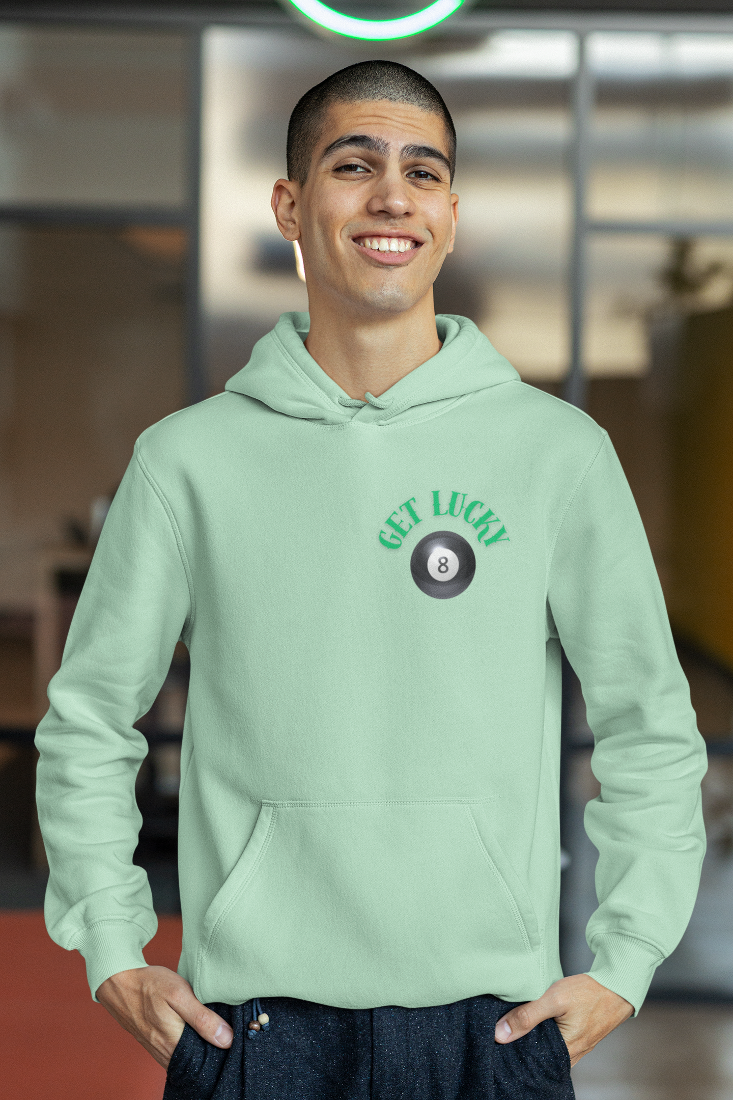 Lucky Hoodie Unisex 8-ball Hoodie for Good Luck Gift for Friend, Mint Green Hoodie
