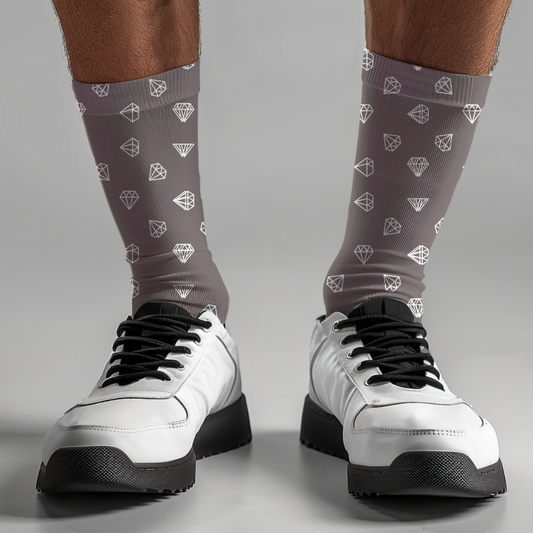 Diamond Print Knee-High Socks: Charcoal Grey Geometric Fashion