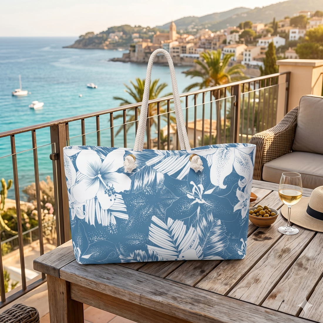 Blue Tropical Floral Weekender Bag