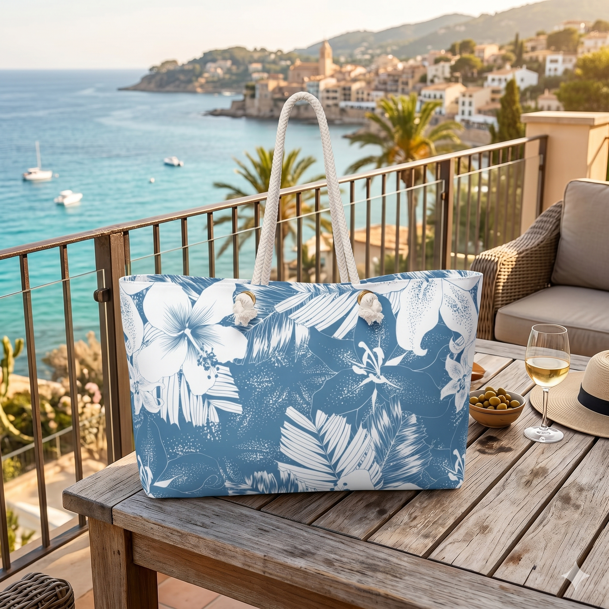 Blue Tropical Floral Weekender Bag