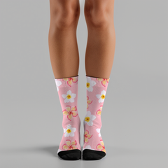 Pink Plumeria Floral Crew Socks: Fun Spring Flower Pattern