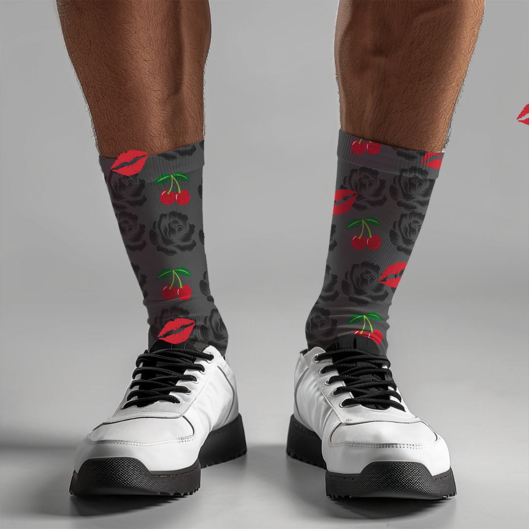 Cherry & Rose Valentine's Day Socks: Romantic Couple's Gift