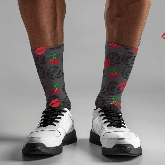 Cherry & Rose Valentine's Day Socks: Romantic Couple's Gift