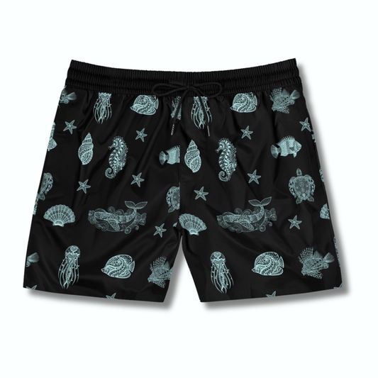 Mens Swim Shorts - Mandala Sea Animal Beach Shorts