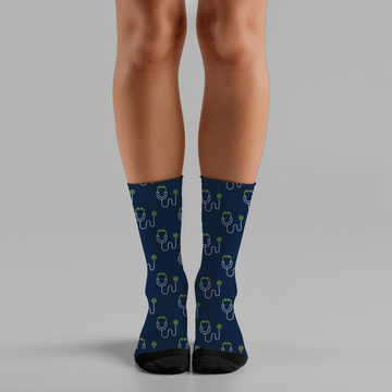 Stethoscope Print Socks: Medical Field Cushioned Crew Socks