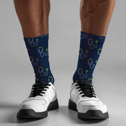Stethoscope Print Socks: Medical Field Cushioned Crew Socks