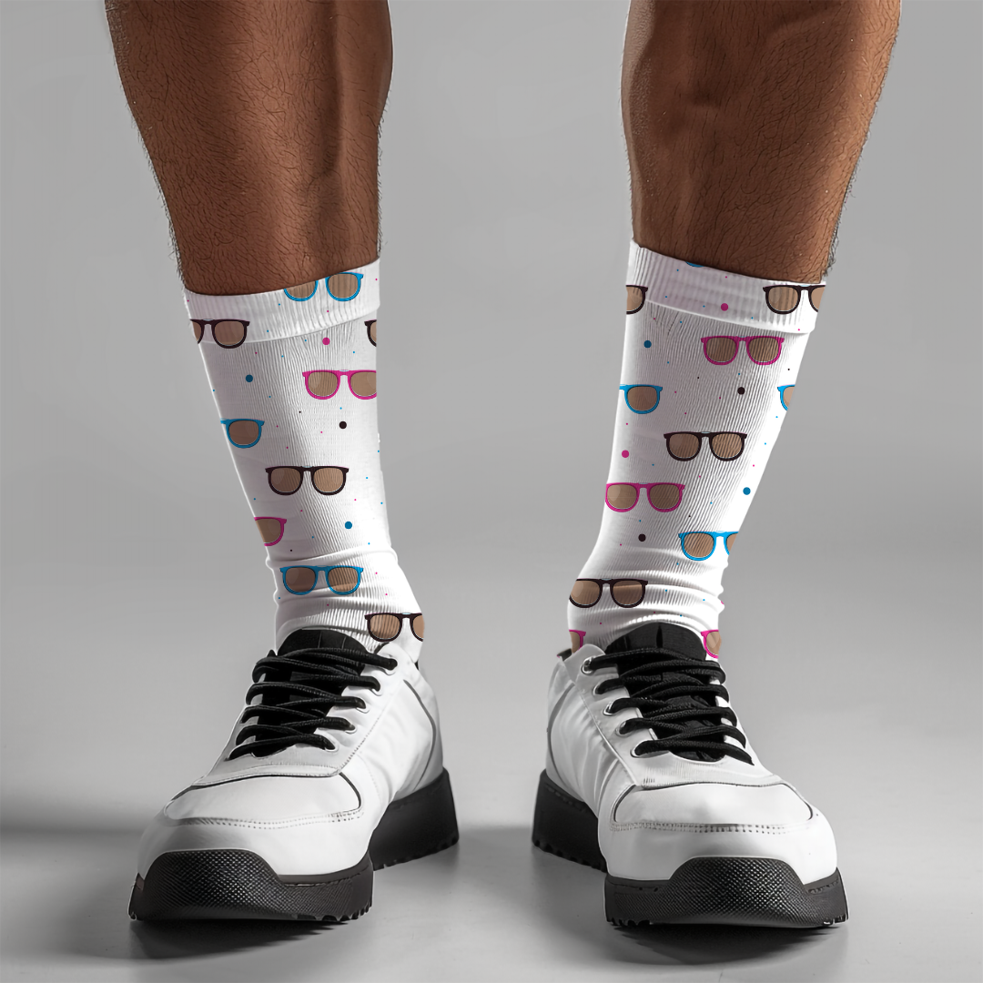 Sunglasses Print Crew Socks: Retro Colorful Socks for Men & Women