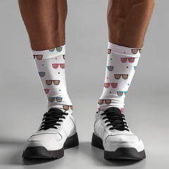 Sunglasses Print Crew Socks: Retro Colorful Socks for Men & Women