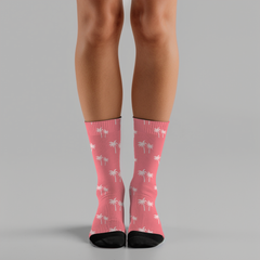 Pink Palm Tree Crew Socks: Unisex Tropical Beach Vibes