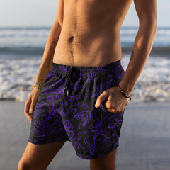 Black and Purple Men's Mid-Length Swim Shorts (AOP)
