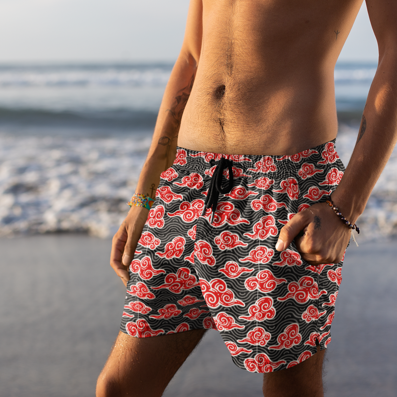 Red Clouds Men's Mid-Length Swim Shorts (AOP)