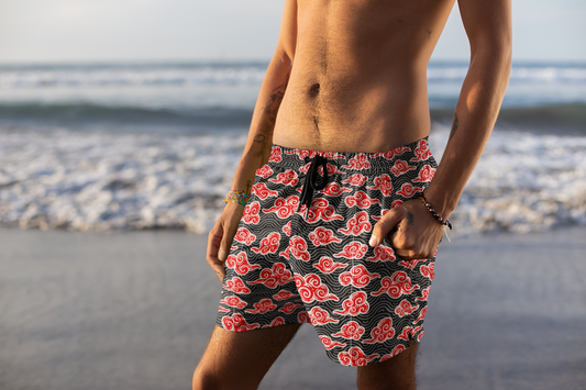 Red Clouds Men's Mid-Length Swim Shorts (AOP)