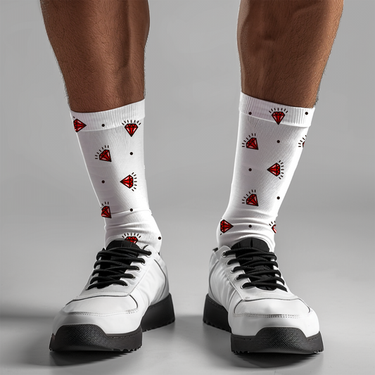 Red Diamond Socks with Tattoo-Inspired Red Diamonds Pattern
