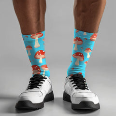 Shroom Socks Blue Cushioned Crew Socks with Mushroom Pattern