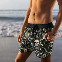 Men's Gothic Skull Print Swim Shorts - Lightweight, Comfortable, and Stylish Beachwear