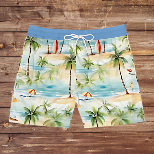 Men's Tropical Beach Print Swim Shorts - Lightweight and Relaxed Fit Beachwear