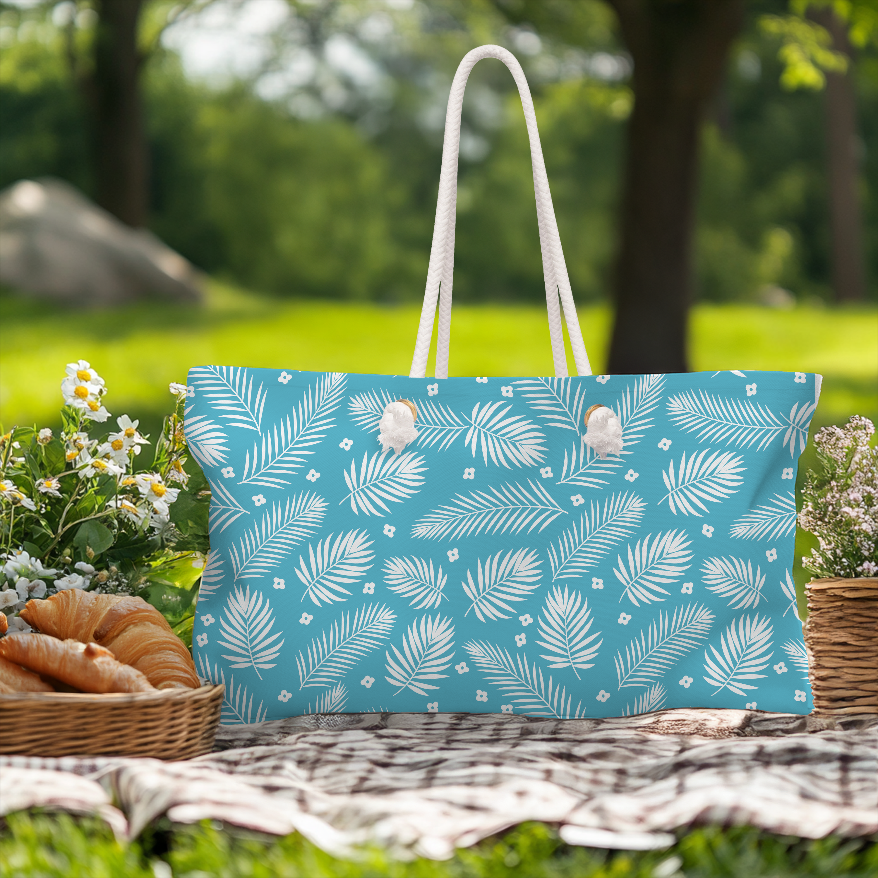 Teal Palm Leaf Weekender Bag