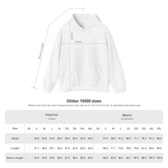 White hoodie with measurement chart on a white background