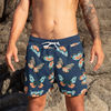 Men's Swim Shorts Blue with Butterfly Print Mid-Length Shorts for Dad