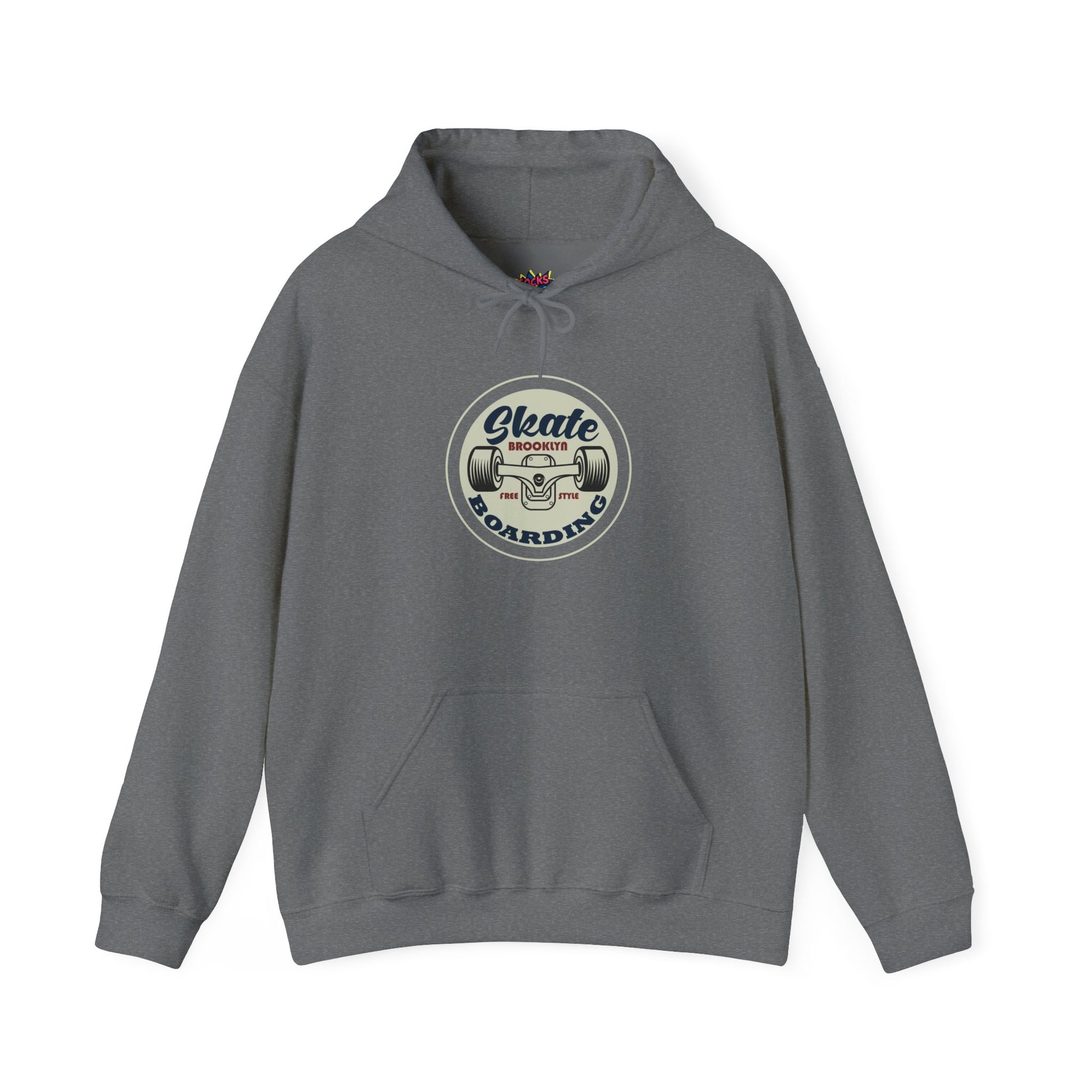 Gray hoodie with a 'Skate Boarding' graphic on a white background