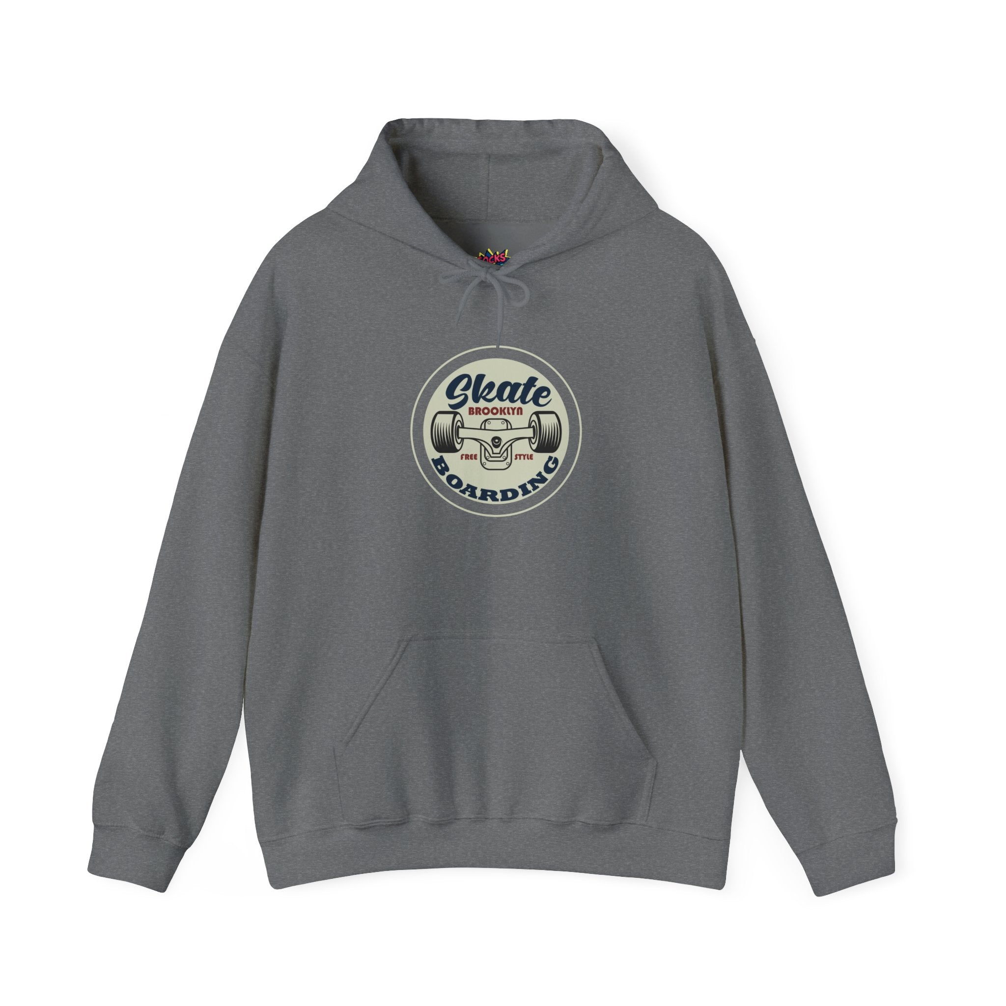Gray hoodie with a 'Skate Boarding' graphic on a white background