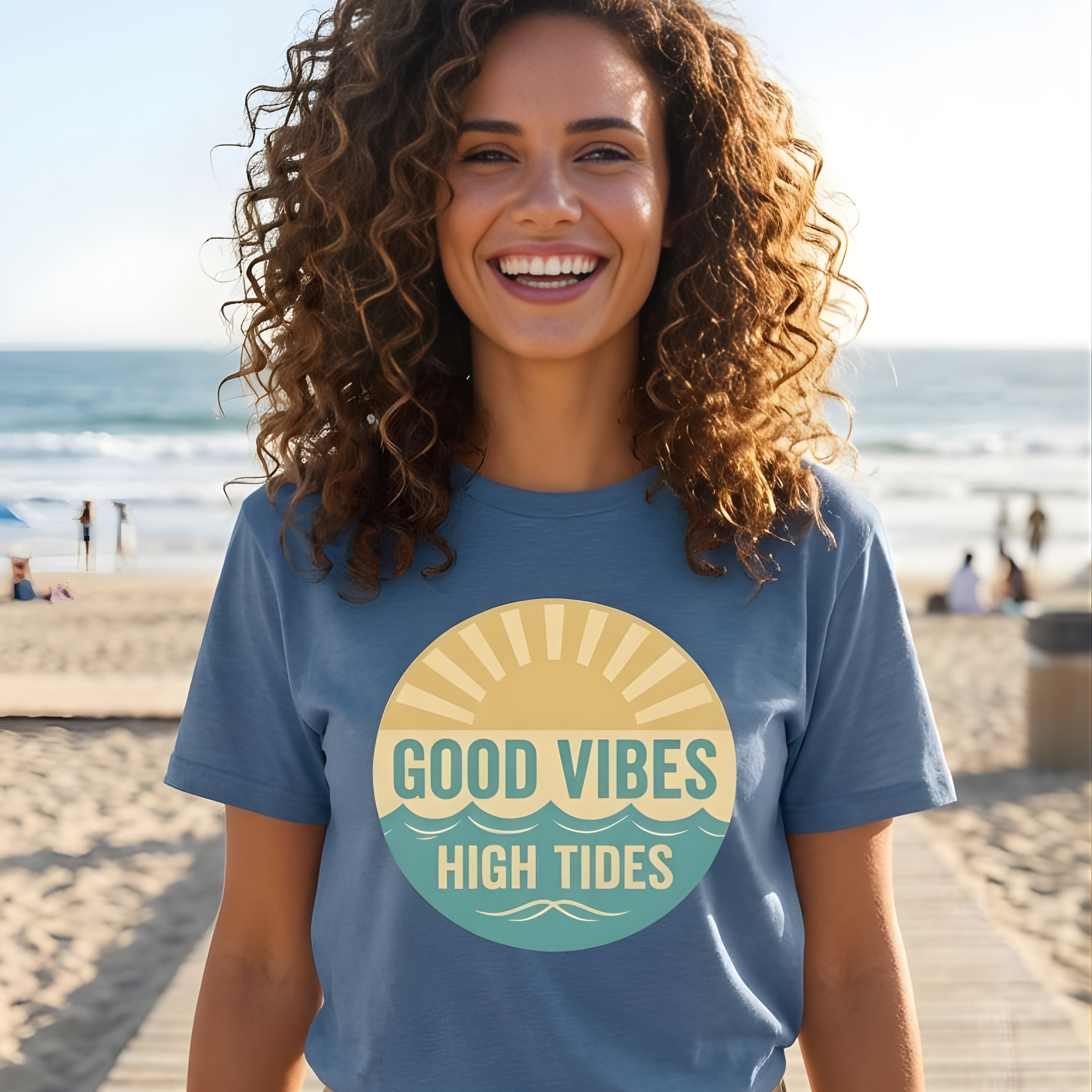 Good Vibes High Tides T-Shirt — Retro Beach Sunset Tee