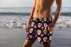 Mens Sugar Skull Swim Shorts Funny Beach Shorts for Him Festival Pool Trunks Bold Summer Gift for Boyfriend Vacation Swimwear